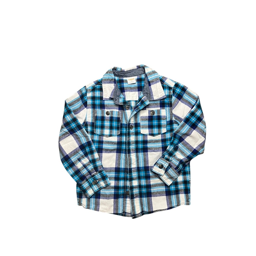 Gymboree Boys Blue White Plaid Long Sleeve Button Down Shirt 4T